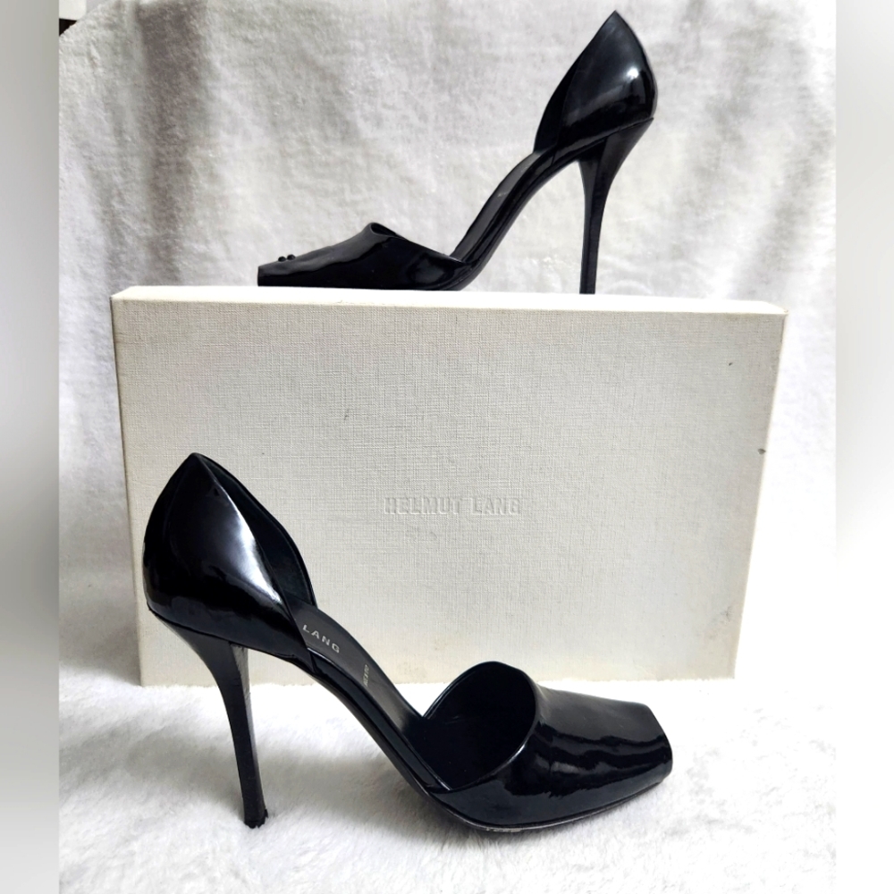 Helmut Lang Black Patent Peep Toe